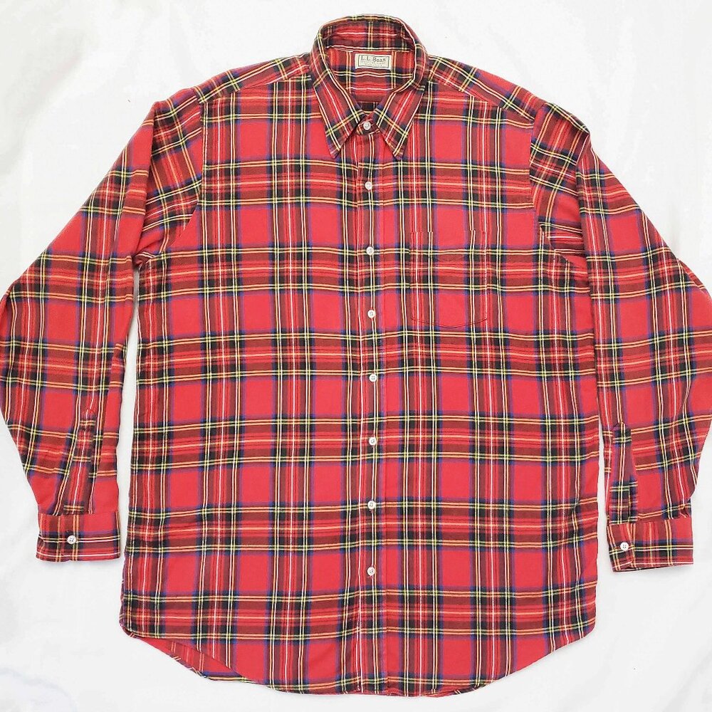 Vintage  L.L.Bean Mens Red Scotch Plaid Flannel Shirt Button Down USA XL